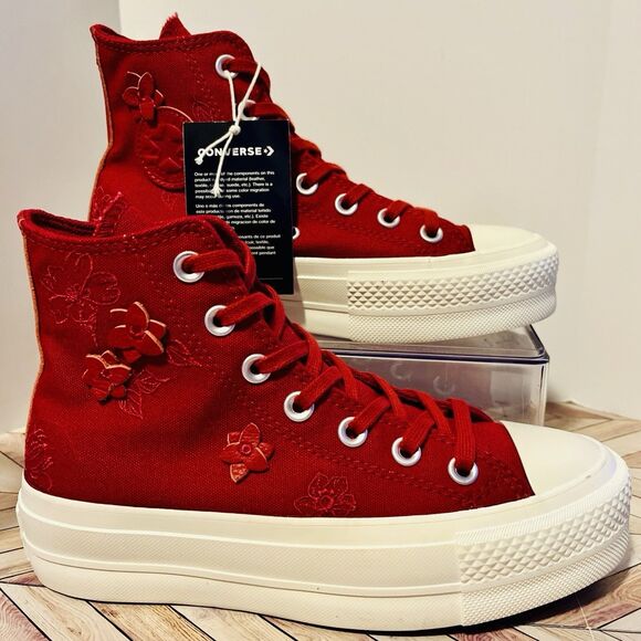 Converse Star All Star Lift 3D Florals Red Women's 5 Sneakers Hi Top A12810C - Picture 3 of 11